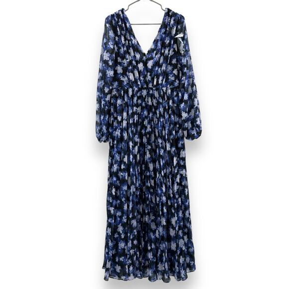 RTR ML Monique Lhuillier Melanie Black White & Blue Floral Maxi Dress Sz 10 - Picture 5 of 13